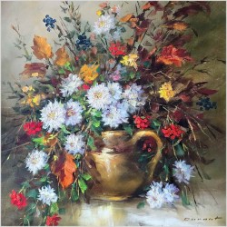 Obraz olejny! Barwna kompozycja kwiatowa - Bernard Durant *1917