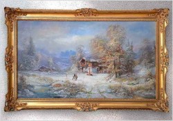 Romantyczne malarstwo - Zimowy Krajobraz ze Sztafażem - Prof. Janez Kenzer *1930
