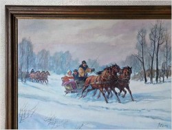 2. Obraz olejny! Kulig w Pełnym Galopie - Jan Wiśniewski 1904-1977