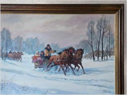 4. Obraz olejny! Kulig w Pełnym Galopie - Jan Wiśniewski 1904-1977