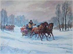 3. Obraz olejny! Kulig w Pełnym Galopie - Jan Wiśniewski 1904-1977