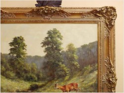 OBRAZ MYŚLIWSKI, SARNY U WODOPOJU - GEORG MAJEWICZ (1897 - 1965)