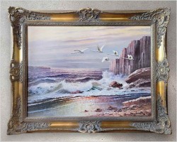 Pejzaż Morski z Łabędziami o Zachodzie Słońca - Gustaw Weiss/Guwe (1886-1973) 