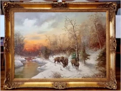 Polecamy! Zimowy duży pejzaż z dzikami - Prof. Werner Scholl (1911-1980)