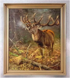 Duży obraz olejny! Jeleń na rykowisku - oryg. Georg Majewicz (1897-1965)