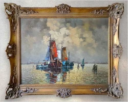 1. Obraz olejny! Łodzie rybackie na weneckiej lagunie - Carol spree *1907