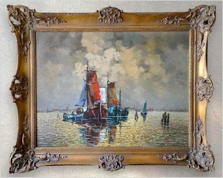 1. Obraz olejny! Łodzie rybackie na weneckiej lagunie - Carol spree *1907