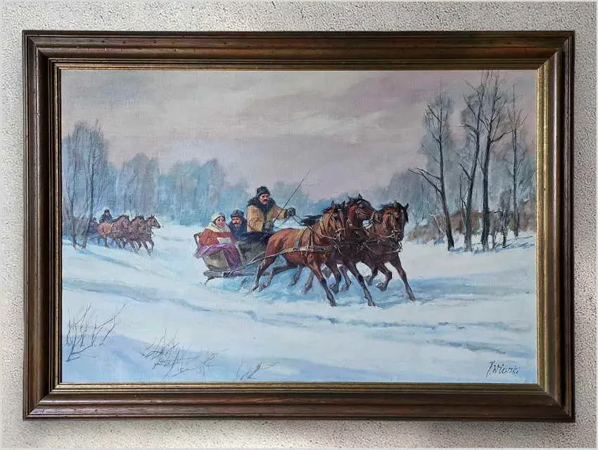 1. Obraz olejny! Kulig w Pełnym Galopie - Jan Wiśniewski 1904-1977