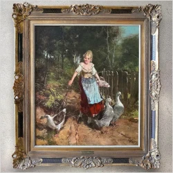 Gerhard Dickmeis - Młoda Gęsiarka | Mistrzowski Olej w Złotej Ramie