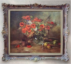 Gerhard Dickmeis - Maki w Wazonie | Wyjątkowe Malarstwo w Pięknej Ramie 