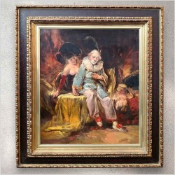 Gerhard Dickmeis - Smutek Pierrota | Barwny Olej w Prostej Złoconej Ramie 