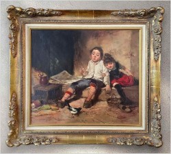 Scena rodzajowa z dziećmi i sroką - Gerhard Dickmeis (1918–1978)