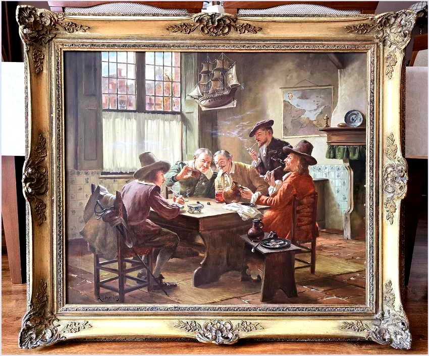 1. Malarstwo Rodzajowe! Scena we wnętrzu - Gra w kości | Röhnig (München XXw.)