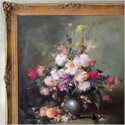 Martwa natura z bukietem kwiatów i owocami - Kömpöczy Balogh Endre (Hungary 1911-1977)