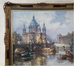 Malarz z Wrocławia! Widok na Szprewę i Pałac miejski - Horst Miesler (ur.1934 Wrocław)