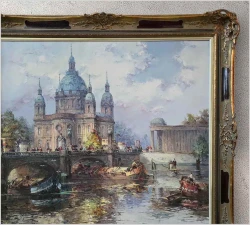 Malarz z Wrocławia! Widok na Szprewę i Pałac miejski - Horst Miesler (ur.1934 Wrocław)