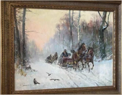 Polskie malarstwo! Zimowa sanna - Eligiusz Wacław Baranowski (Nieszawa 1904 - 1997)