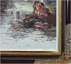 Malarz z Wrocławia! Widok na Szprewę i Pałac miejski - Horst Miesler (ur.1934 Wrocław)