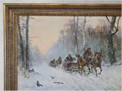 Polskie malarstwo! Zimowa sanna - Eligiusz Wacław Baranowski (Nieszawa 1904 - 1997)