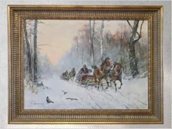 Polskie malarstwo! Zimowa sanna - Eligiusz Wacław Baranowski (Nieszawa 1904 - 1997)