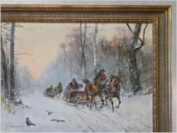 Polskie malarstwo! Zimowa sanna - Eligiusz Wacław Baranowski (Nieszawa 1904 - 1997)
