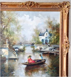 Polecamy obraz olejny! Parkowa Scena Rodzajowa - Oryg.Christian Jereczek *1935