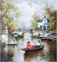 Polecamy obraz olejny! Parkowa Scena Rodzajowa - Oryg.Christian Jereczek *1935