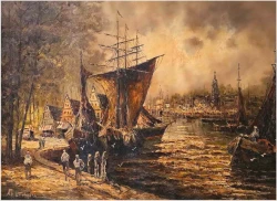 Przy nabrzeżu portowym - Prof. August-Alexander Wendehals *1934  (Rozmiar 140x100)