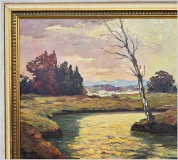 Obraz olejny - Złociste refleksy nad wodą - Willy P. Ahrweiler (1905–1987)