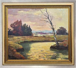 Obraz olejny - Złociste refleksy nad wodą - Willy P. Ahrweiler (1905–1987)