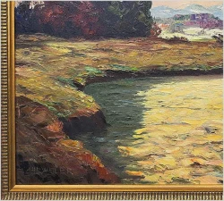 Obraz olejny - Złociste refleksy nad wodą - Willy P. Ahrweiler (1905–1987)