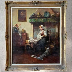 Scena rodzajowa! Robótki ręczne - Herman Schmidtmann (1869-1936)