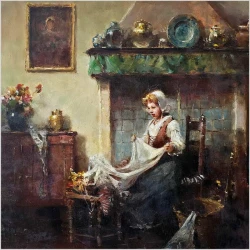 Scena rodzajowa! Robótki ręczne - Herman Schmidtmann (1869-1936)