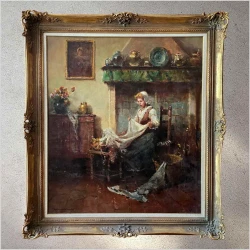 Scena rodzajowa! Robótki ręczne - Herman Schmidtmann (1869-1936)