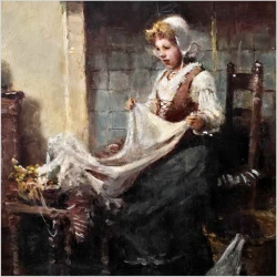 Scena rodzajowa! Robótki ręczne - Herman Schmidtmann (1869-1936)