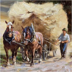 Wyjątkowa scena z końmi - Powrót ze żniw - Hans Nickel (1916–1987)