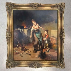 Malarstwo aukcyjne! Porządki w izbie  - Dickmeis Gerhard (Heinsberg 1918 - 1978 Jülich)