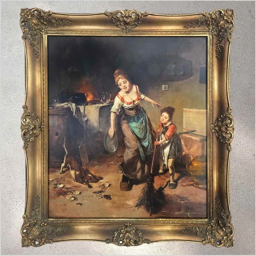 Malarstwo aukcyjne! Porządki w izbie  - Dickmeis Gerhard (Heinsberg 1918 - 1978 Jülich)
