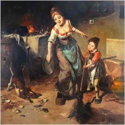Malarstwo aukcyjne! Porządki w izbie  - Dickmeis Gerhard (Heinsberg 1918 - 1978 Jülich)