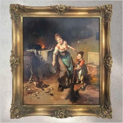 Malarstwo aukcyjne! Porządki w izbie  - Dickmeis Gerhard (Heinsberg 1918 - 1978 Jülich)