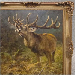 Duży obraz olejny! Jeleń na rykowisku - oryg. Georg Majewicz (1897-1965)