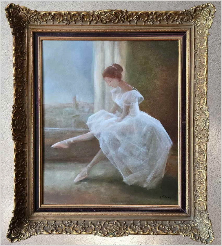 Duży obraz olejny! Odpoczywająca balerina | Miloslava Vrbová (1909–1991)