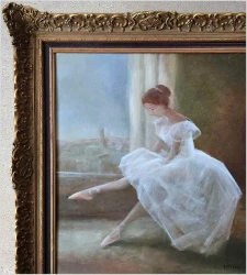 Duży obraz olejny! Odpoczywająca balerina | Miloslava Vrbová (1909–1991)