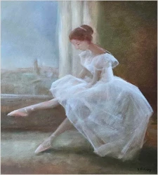 Duży obraz olejny! Odpoczywająca balerina | Miloslava Vrbová (1909–1991)