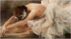 Primabalerina Odetta w głębokim ukłonie ★ Scena z „Jeziora łabędziego” – Miloslava Vrbová (1909–1991)