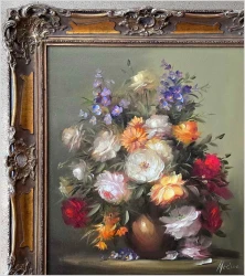 Obraz Olejny ★ Kwiaty w Wazonie w Złotej Ramie – Louisa Medina * 1911