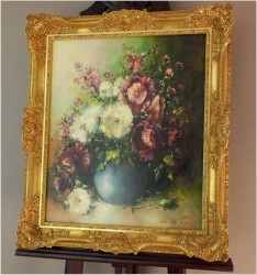 POLECAMY! PAŁACOWE MALARSTWO W BAROKOWEJ RAMIE, KWIATY W WAZONIE - FRIEDRICH KARL THAUER (1924-2009)