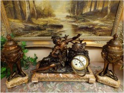 POLECAMY! FRANCUSKI ZEGAR KOMINKOWY Z WAZAMI ~  L&F MOREAU XIXw.