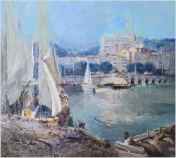 Ludwig Gschossmann (1894–1988) – „Lazurowe Wybrzeże – Port w Mentonie”
