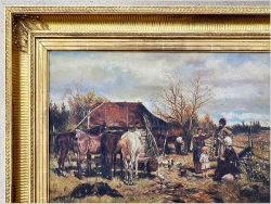 Monachijska scena rodzajowa: Konie w oczekiwaniu u kowala (87cm x 63cm)